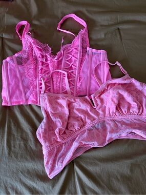Victorias Secret Hot Pink Lace Corset Bralette and PINK Bralette Bundle